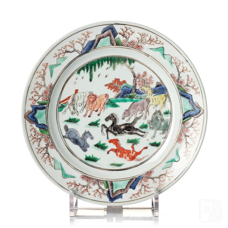 A famille verte 'eight horses of Mu' plate,